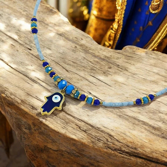 🆕️Turkish Handmade Hamsa Hand Evil Eye Necklace | Gold Plated Protection Charm - Picture 10 of 15